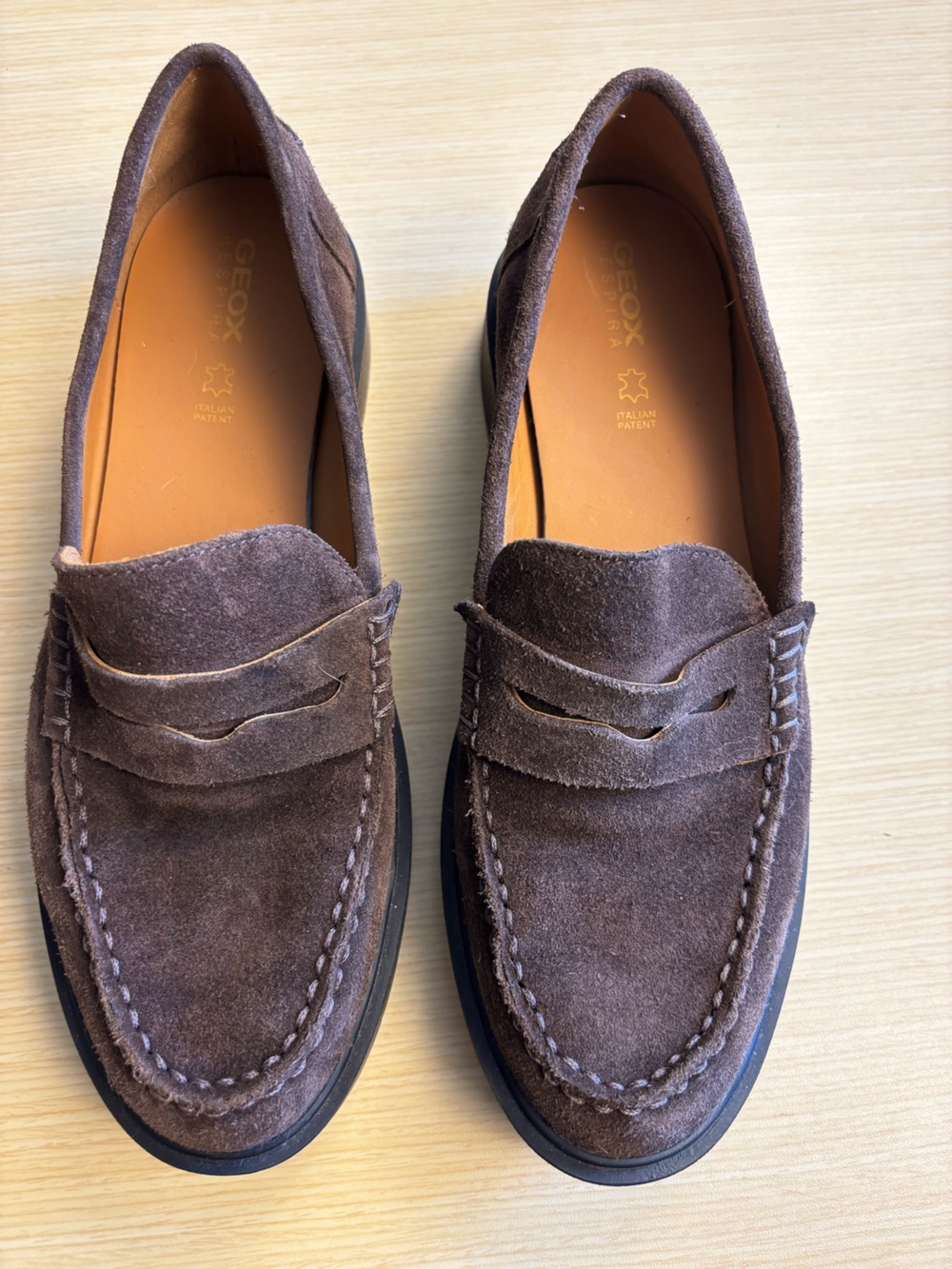 Geox Respira Brown Suede Penny Loafers Women’s Cushioned Flat Shoes Sz 9.5